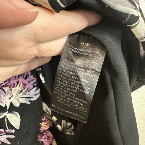 White House Black Market Women's Medium One Shoulder Top Balloon Sleeve Floral - Picture 2 of 5